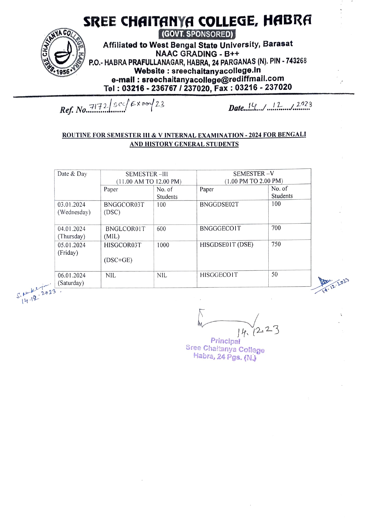 Routine for Semester 3&5 Internal Exam 2024 Page 0001