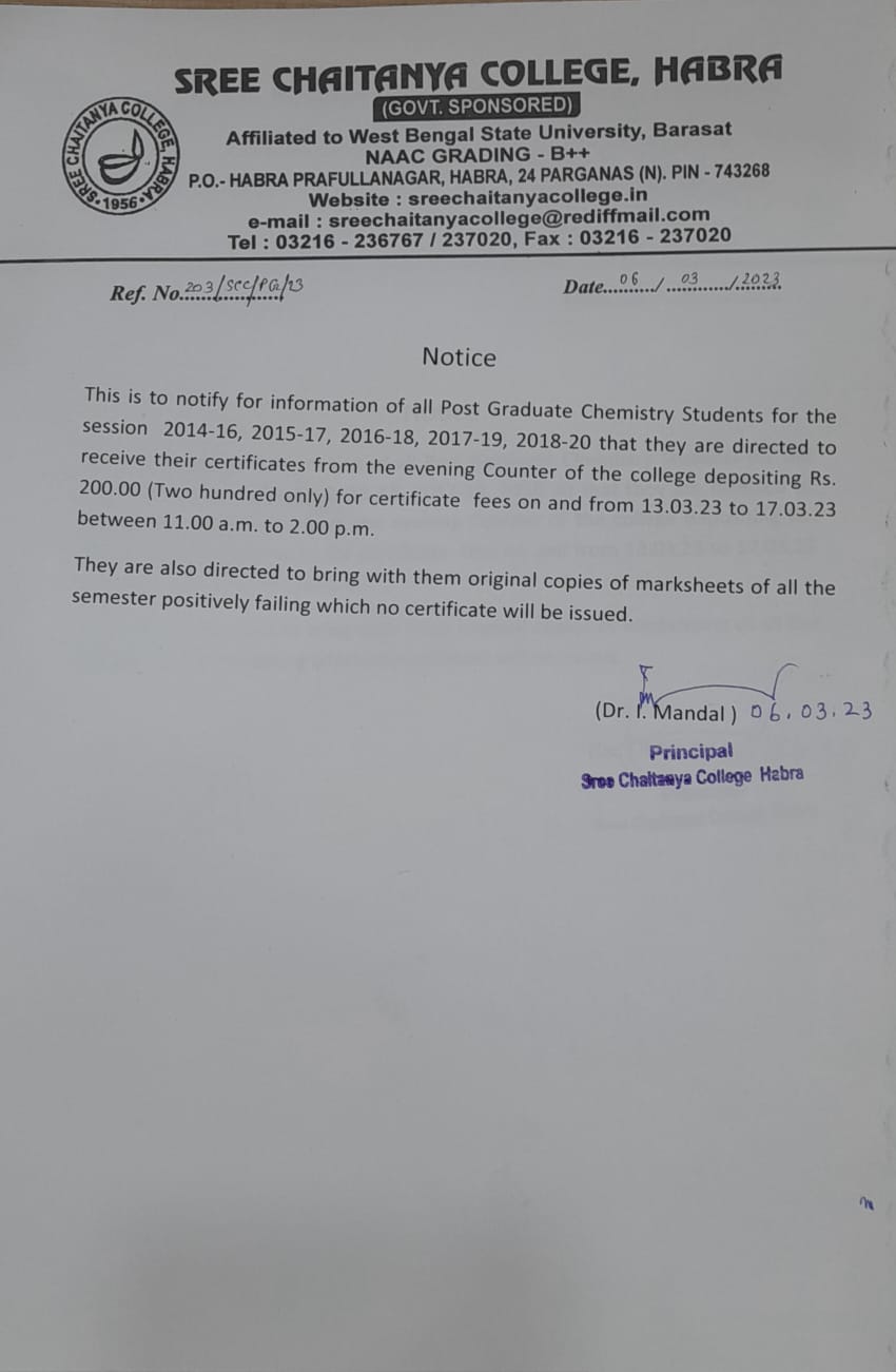 PG Chemistry - receive certificate (13.03.23 to 17.03.23)