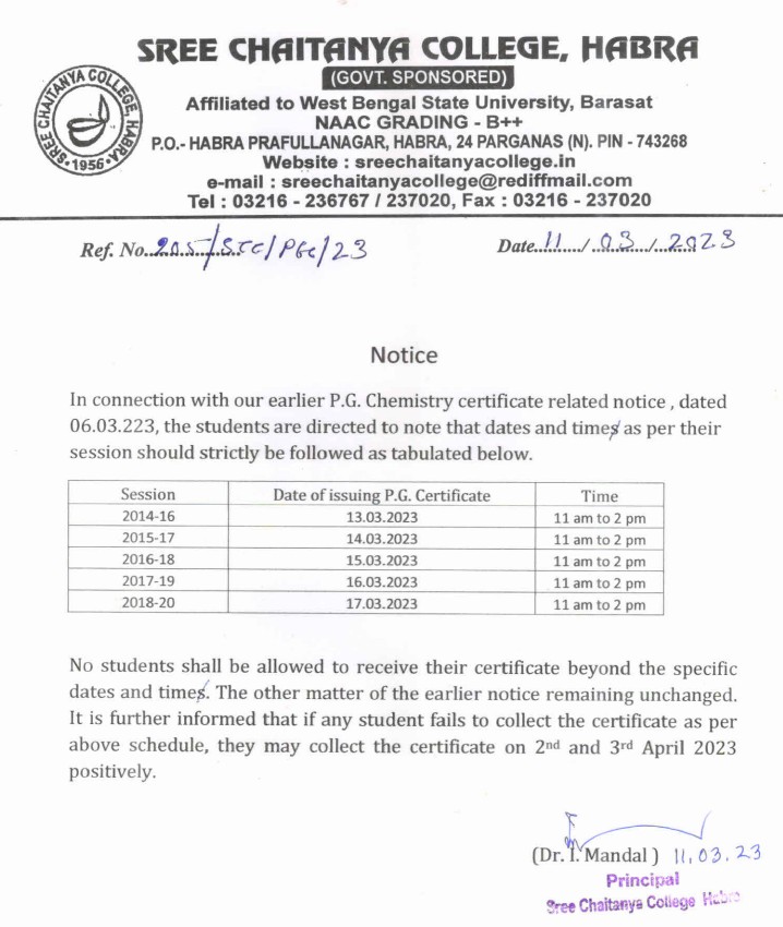 Pg Chemistry Certificate Release 2023