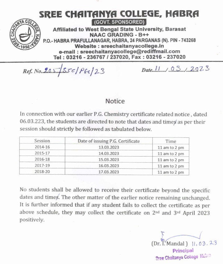 Pg Chemistry Certificate Release 2023